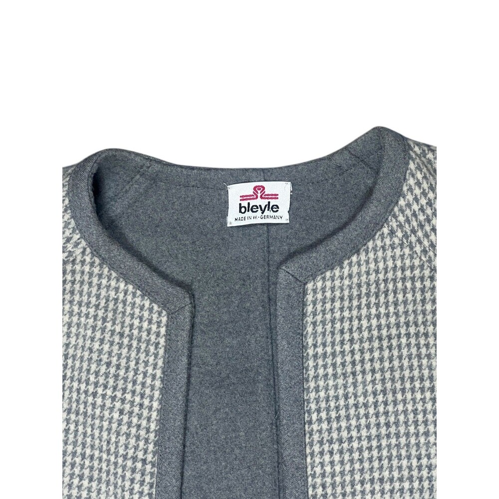 Vintage Bleyle Wool Jacket Gray Houndstooth Open Front Blazer Made in Germany Sz - Picture 3 of 11